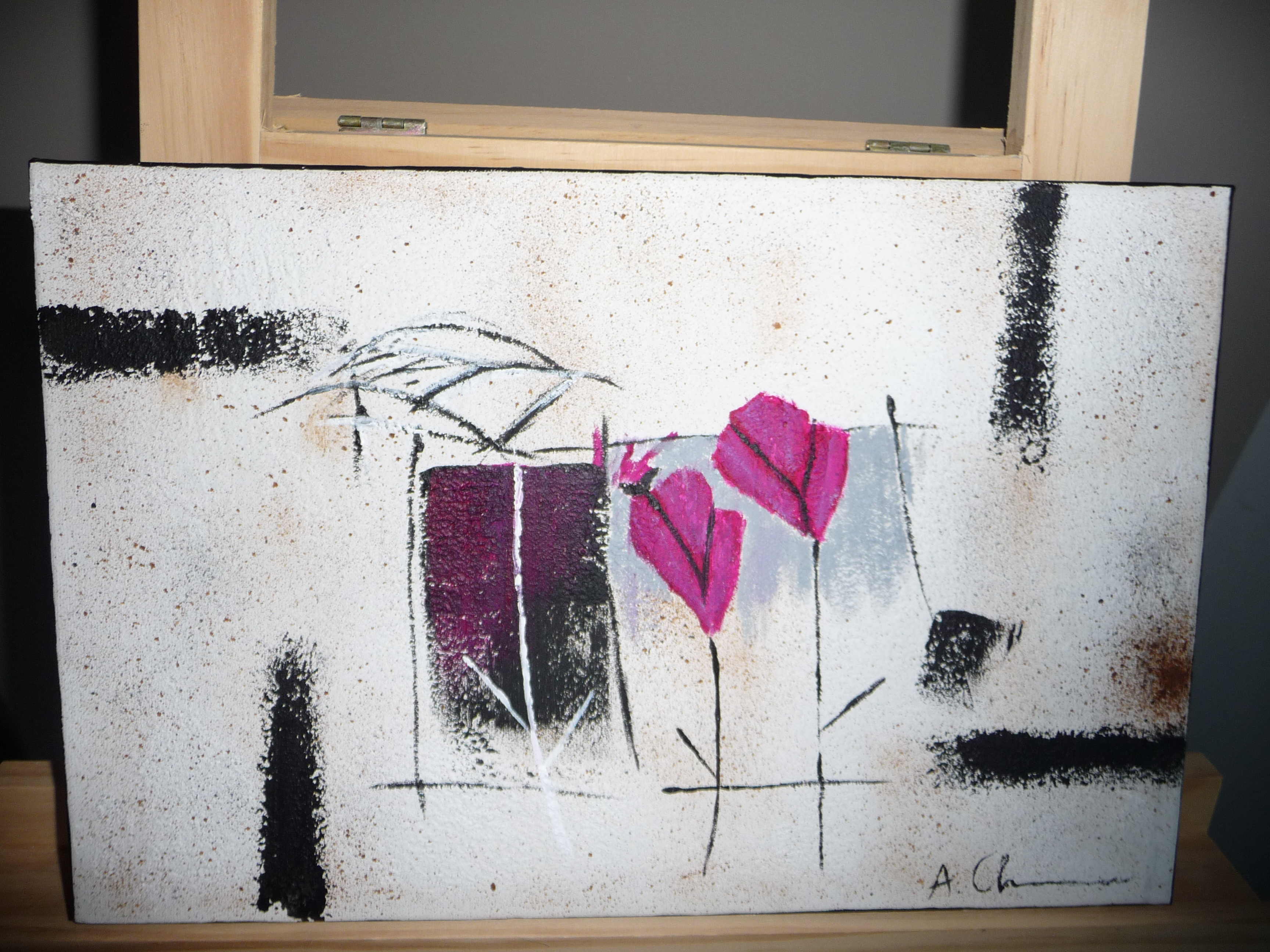 peinture tableau ton rose et noir